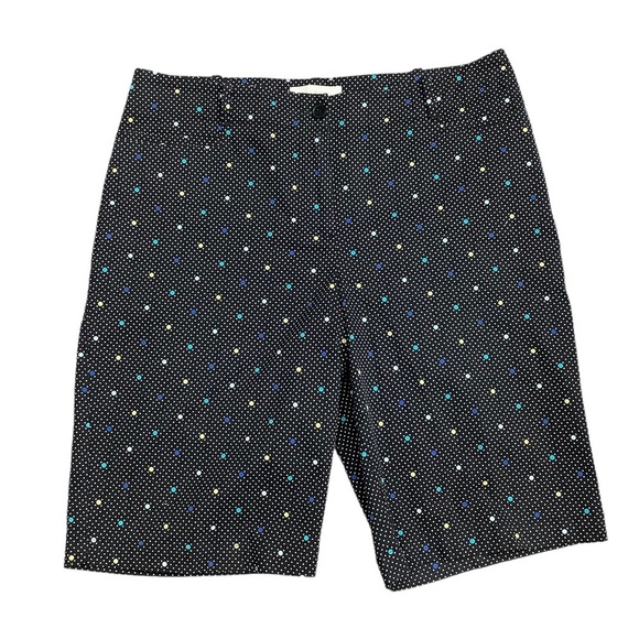 Women's Talbots 10 Medium Shorts Khakis Chino Bermuda Black Polkadot NWOT - Picture 2 of 5